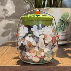 Hũ Đá Thạch Anh Ngũ Sắc (1.3kg) - Tụ Khí Vượng, Trấn Trạch