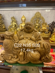 Tượng Đức Di Lặc đá canxit vân gỗ dáng ngồi 22cm