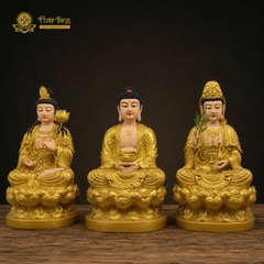 Tượng Tây Phương Tam Thánh Composite Vàng Việt Nam Thế Ngồi 50cm