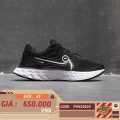 NIKE REACT INFINITY RUN FLYKNIT 3 'BLACK WHITE' DD3024-001 SIZE 39 GIÀY 2HAND CHÍNH HÃNG PVN20602