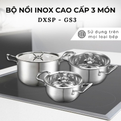 Bộ 3 nồi Inox 304 đáy từ 5 lớp siêu bền Daelux size 16 + 20 + 24cm nắp kính cường lực DXSP-GS3