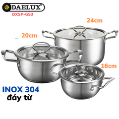 Bộ 3 nồi Inox 304 đáy từ 5 lớp siêu bền Daelux size 16 + 20 + 24cm nắp kính cường lực DXSP-GS3