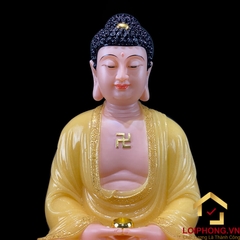 Tượng Phật A Di Đà Ngồi Đế Hoa Sen Bằng Bột Đá Thạch Anh Viền Vàng cao 30 - 65cm