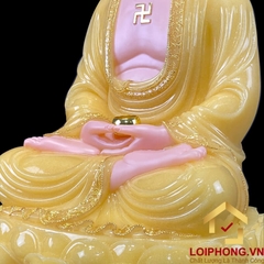 Tượng Phật A Di Đà Ngồi Đế Hoa Sen Bằng Bột Đá Thạch Anh Viền Vàng cao 30 - 65cm