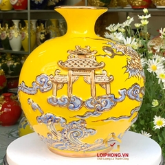 Bình hút tài lộc cá chép hóa rồng vẽ vàng màu vàng, xanh, đỏ cao 22 cm – 25 cm