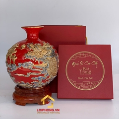 Bình hút tài lộc cá chép hóa rồng vẽ vàng màu vàng, xanh, đỏ cao 22 cm – 25 cm