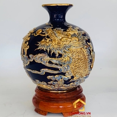 Bình hút tài lộc cá chép hóa rồng vẽ vàng màu vàng, xanh, đỏ cao 22 cm – 25 cm