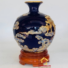 Bình hút tài lộc cá chép hóa rồng vẽ vàng màu vàng, xanh, đỏ cao 22 cm – 25 cm