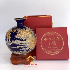 Bình hút tài lộc cá chép hóa rồng vẽ vàng màu vàng, xanh, đỏ cao 22 cm – 25 cm