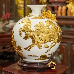 Bình hút tài lộc mã đáo thành công dát vàng cao 28 cm đường kính 23 cm