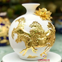 Bình hút tài lộc mã đáo thành công dát vàng cao 22 cm đường kính 19 cm