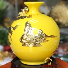 Bình hút tài lộc mã đáo thành công dát vàng cao 22 cm đường kính 19 cm