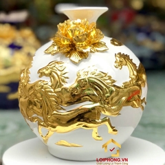 Bình hút tài lộc mã đáo thành công dát vàng cao 22 cm đường kính 19 cm