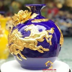 Bình hút tài lộc mã đáo thành công dát vàng cao 22 cm đường kính 19 cm