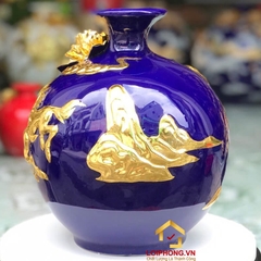 Bình hút tài lộc mã đáo thành công dát vàng cao 22 cm đường kính 19 cm