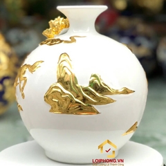 Bình hút tài lộc mã đáo thành công dát vàng cao 22 cm đường kính 19 cm