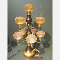 Đèn thờ 9 bông hoa sen lưu ly mới chớm nở cao cấp