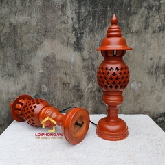 Đèn thờ quả dứa bằng gỗ màu cánh gián cao 36 - 41 - 48 cm