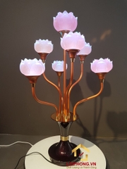 Đèn thờ hoa sen 7 bông bằng lưu ly cao cấp cao 76 cm