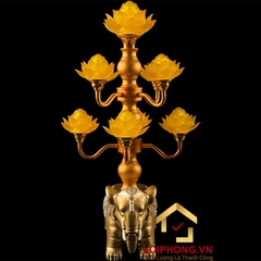 Đèn Thờ Hoa Sen 9 bông đế con voi cao 62cm