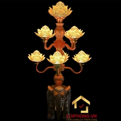 Đèn Thờ Hoa Sen 9 bông đế con voi cao 62cm