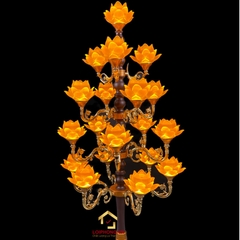 Đèn Thờ Hoa Sen Thủy Lưu Ly thân cổ 19 bông nở vàng cao 160cm