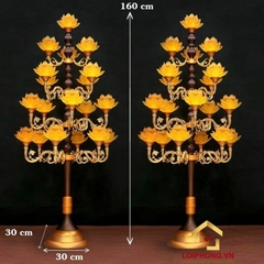 Đèn Thờ Hoa Sen Thủy Lưu Ly thân cổ 19 bông nở vàng cao 160cm