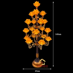 Đèn Thờ Hoa Sen Thủy Lưu Ly thân cổ 19 bông nở vàng cao 160cm