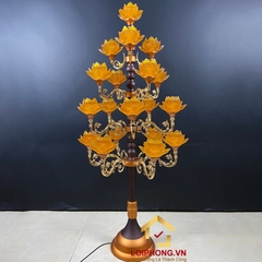 Đèn Thờ Hoa Sen Thủy Lưu Ly thân cổ 19 bông nở vàng cao 160cm