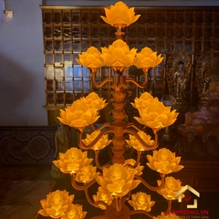 Đèn Thờ Hoa Sen Bình Lưu Ly 27 bông nở vàng cao 182cm