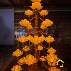 Đèn Thờ Hoa Sen Bình Lưu Ly 27 bông nở vàng cao 182cm
