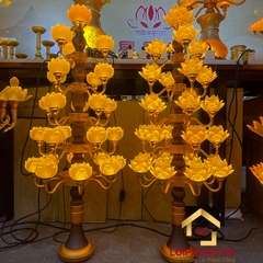 Đèn Thờ Hoa Sen Lưu Ly thân cổ lùn 27 bông cụp cao 105cm