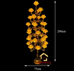 Đèn Thờ Hoa Sen Thủy Lưu Ly thân cổ 34 bông nở vàng cao 200cm