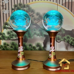 Đèn Cầu Hoa Sen Thân Đồng In Hoa Sen Hồng