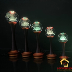 Đèn bàn thờ hình cầu bằng pha lê cao cấp khắc hoa sen 3D
