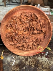 Đĩa gỗ trang trí hồng trĩ bằng gỗ hương đường kính đĩa 30 – 35 - 40 cm dày 4 cm