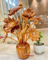 Bình Hoa Sen Gỗ Hương Đá 17 cành