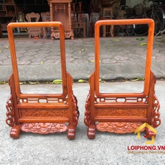 Khung ảnh thờ gỗ hương trạm khắc hoa sen kích thước ảnh 20x30 cm