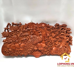 Tranh quạt gỗ phu thê viên mãn kích thước dài 100 cm x rộng 50 cm x dày 4 cm