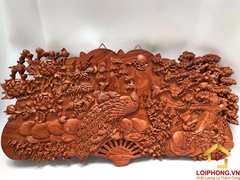 Tranh quạt gỗ phu thê viên mãn kích thước dài 100 cm x rộng 50 cm x dày 4 cm