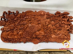 Tranh quạt gỗ phu thê viên mãn kích thước dài 100 cm x rộng 50 cm x dày 4 cm