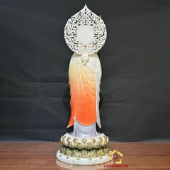 Tượng Địa Tạng Vương Bồ Tát đứng bột đá sơn có lá đề cao 40cm - 48cm - 65 cm