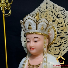 Tượng Địa Tạng Vương Bồ Tát đứng bột đá sơn có lá đề cao 40cm - 48cm - 65 cm