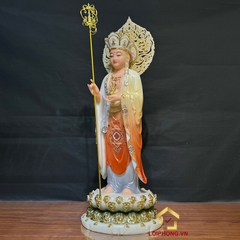 Tượng Địa Tạng Vương Bồ Tát đứng bột đá sơn có lá đề cao 40cm - 48cm - 65 cm