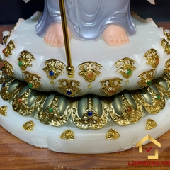 Tượng Địa Tạng Vương Bồ Tát đứng bột đá sơn có lá đề cao 40cm - 48cm - 65 cm