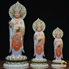 Tượng Địa Tạng Vương Bồ Tát đứng bột đá sơn có lá đề cao 40cm - 48cm - 65 cm