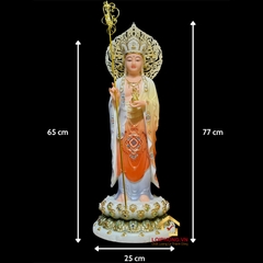 Tượng Địa Tạng Vương Bồ Tát đứng bột đá sơn có lá đề cao 40cm - 48cm - 65 cm