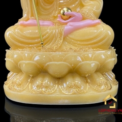 Tượng Địa Tạng Vương Bồ Tát Ngồi Đế Hoa Sen Bằng Bột Đá Thạch  Anh Viền Vàng cao từ 30 - 65 cm