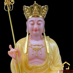 Tượng Địa Tạng Vương Bồ Tát Ngồi Đế Hoa Sen Bằng Bột Đá Thạch  Anh Viền Vàng cao từ 30 - 65 cm