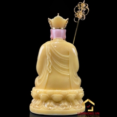 Tượng Địa Tạng Vương Bồ Tát Ngồi Đế Hoa Sen Bằng Bột Đá Thạch  Anh Viền Vàng cao từ 30 - 65 cm